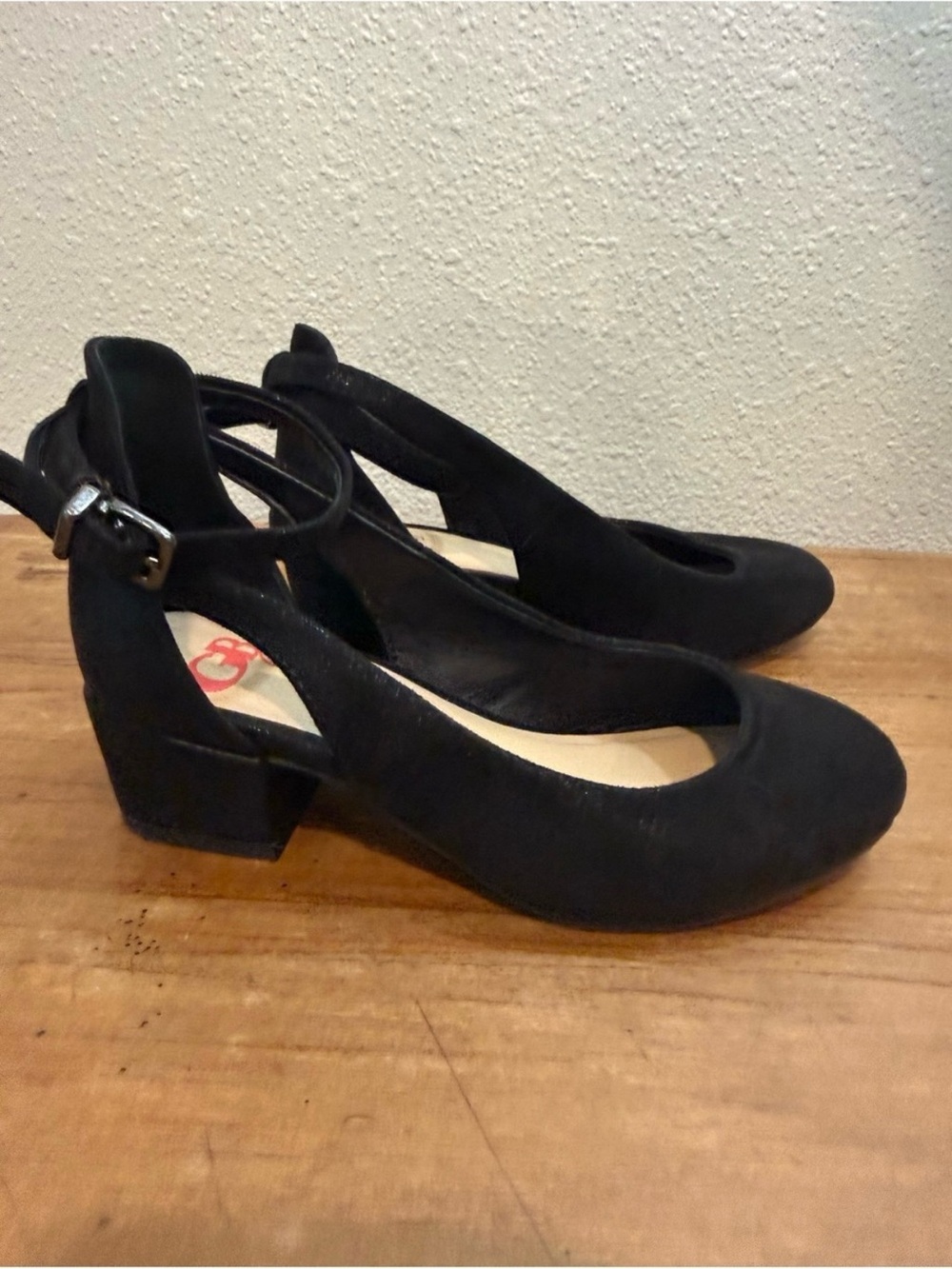 GB girls Black Ankle-Strap Low Block Heel Dress Shoes